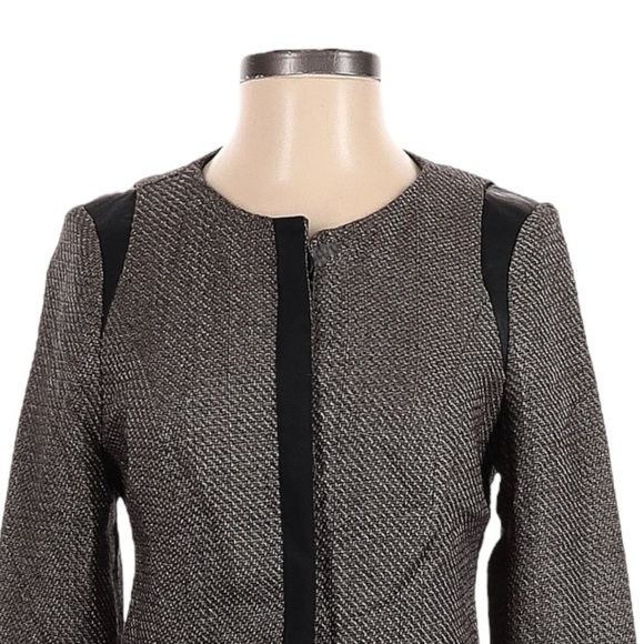 The Limited Blazer Jacket Women Size XS Brown Tweed Faux Leather Neutral - Picture 3 of 10